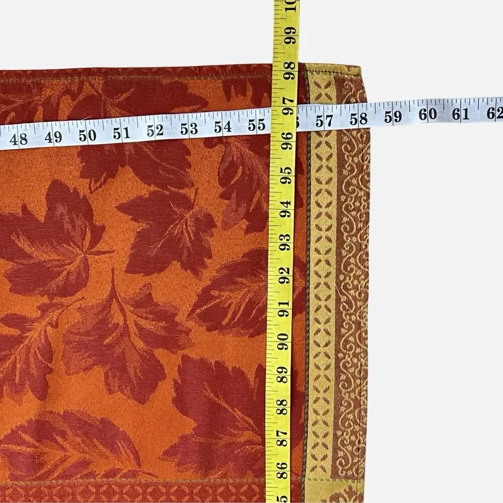 Autumn Leaves Tablecloth Woven Jacquard 98x58 Oblong Gold Red Harvest Season
